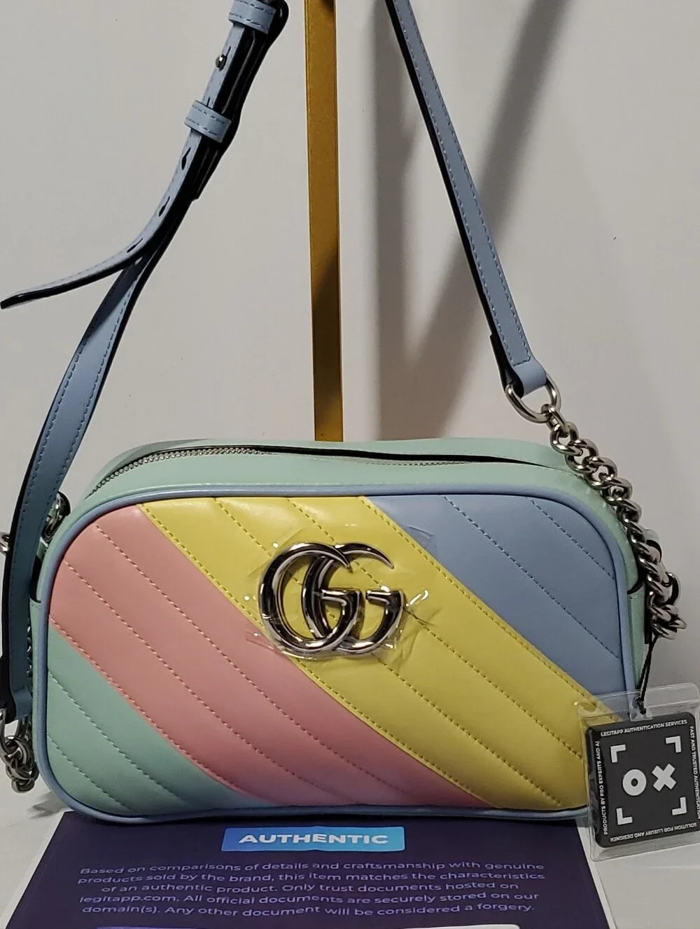 Gucci Marmont Quilted Camera Pastel Stripe Camera Bag -Blue, Pink, Yellow & Mint - Picture 1 of 12